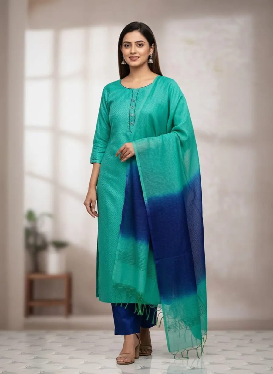 Crafted Semi Tusser Bhagalpuri Suit Set – Elegant Handwoven Charm